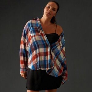 Anthropologie Multicolor Plaid Button-Down Shirt - Blue, Red, Cream